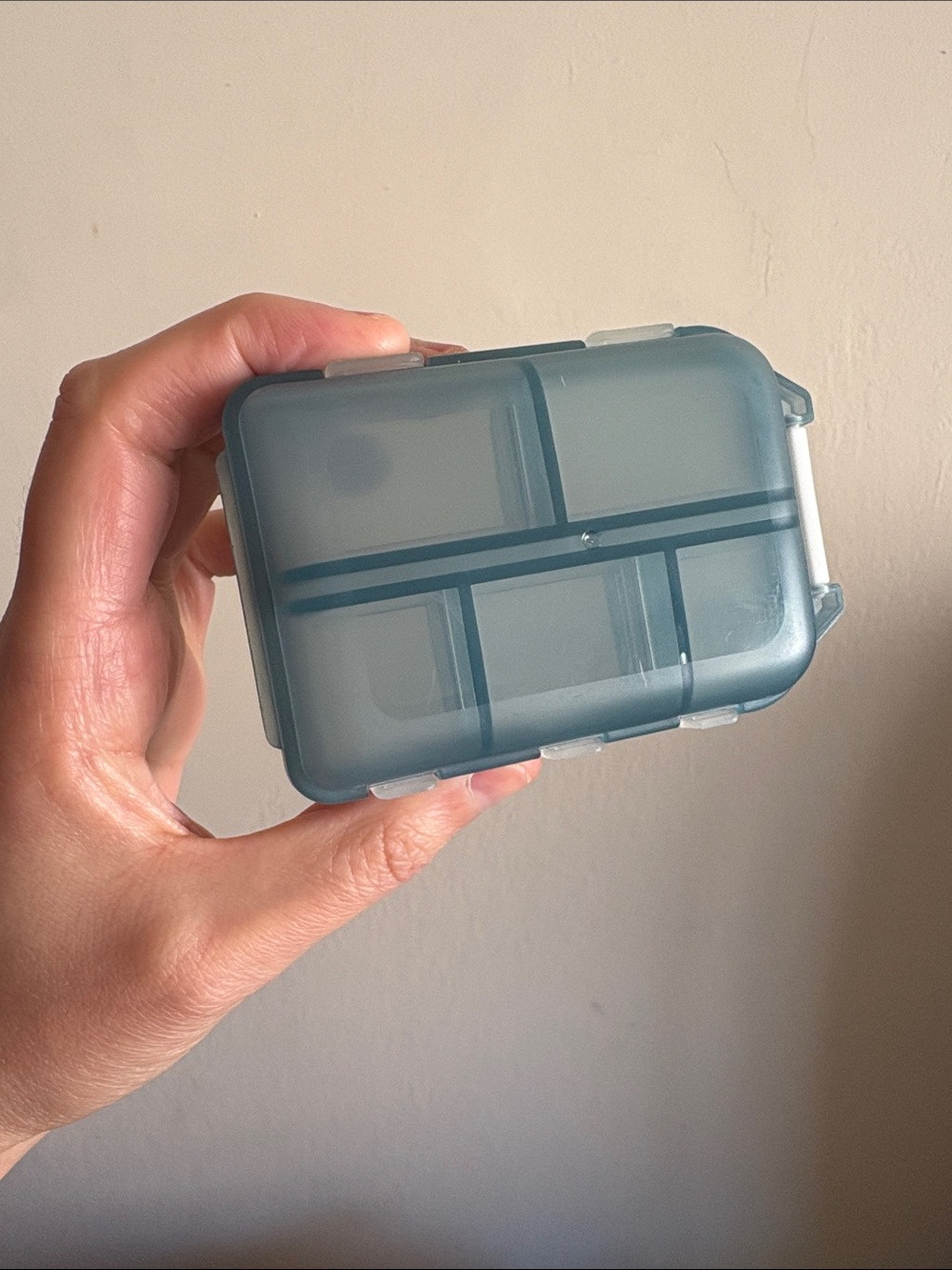 Small Translucent Blue/Grey Pill Case with Multiple Compartments
